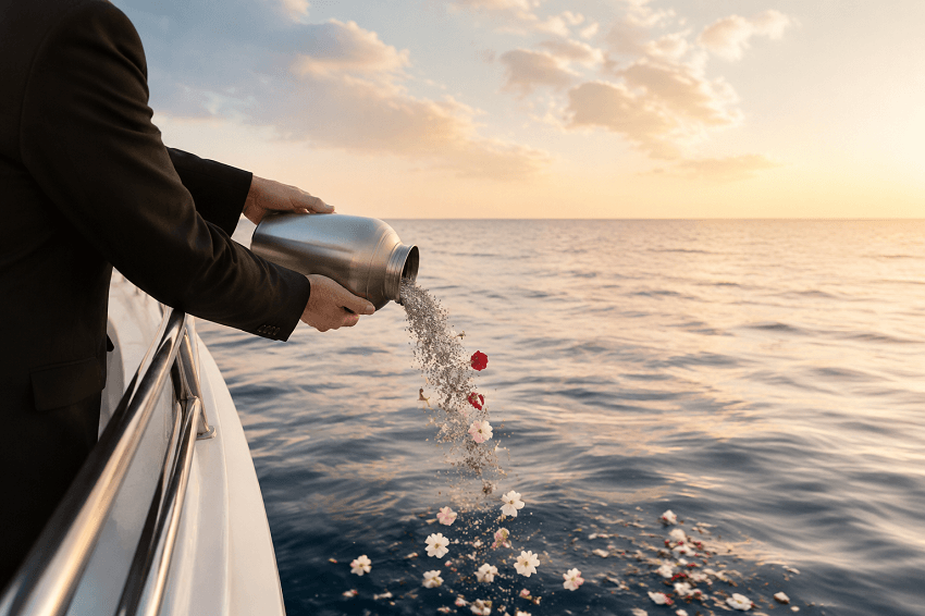 Ash scattering at sea ceremony