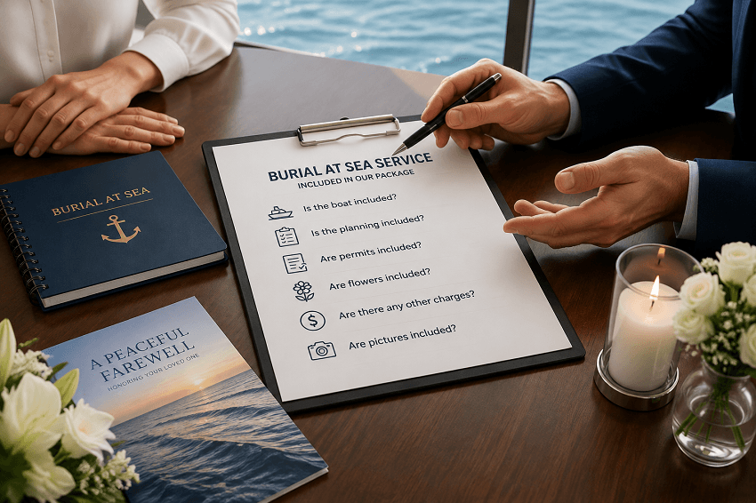 Burial at sea service package details.